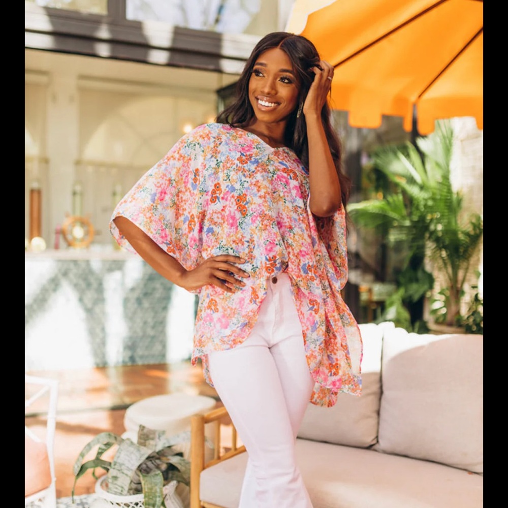 Buddy Love Pink and Orange Oversized 3/4 Sleeve Blouse